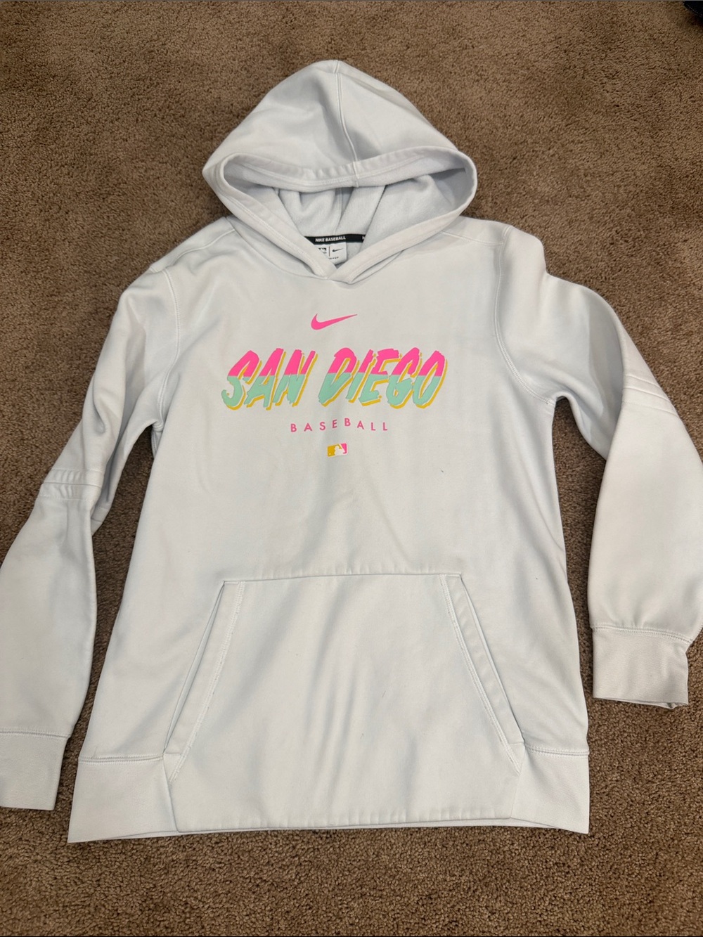 Slim fit Nike White Hoodie with Neon Pink & Yellow San Diego Logo